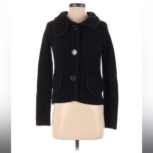 BANANA REPUBLIC Chunky 100% Cotton Cardigan Sz XS Black Button Band Collar